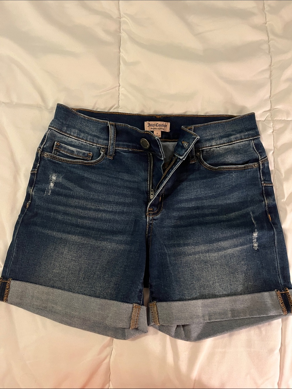 Juicy Couture Blue Distressed Roll-Cuff Denim Shorts